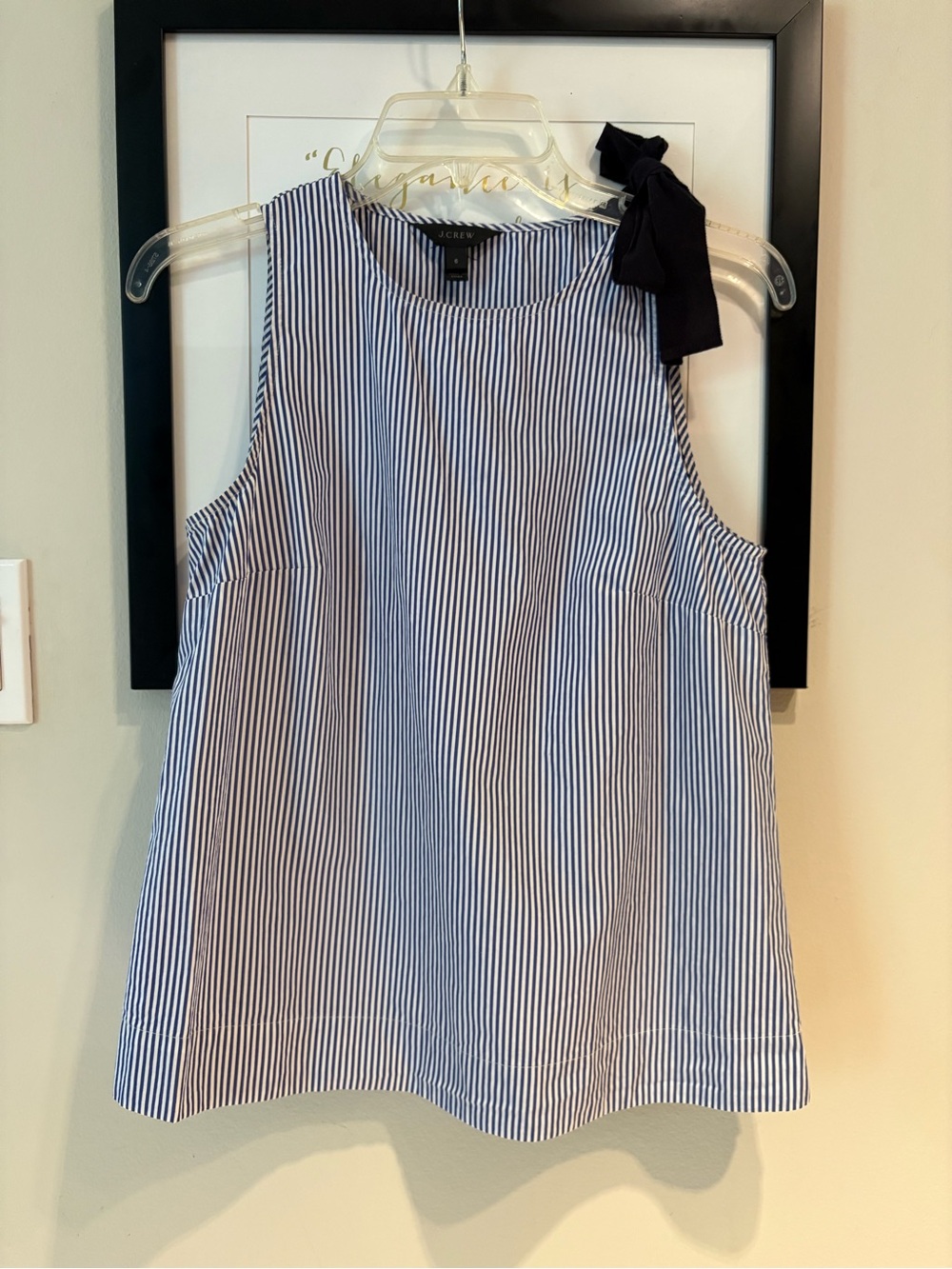 J.Crew Blue & White Striped 100% Cotton Sleeveless Bow Shoulder Top - Size 6